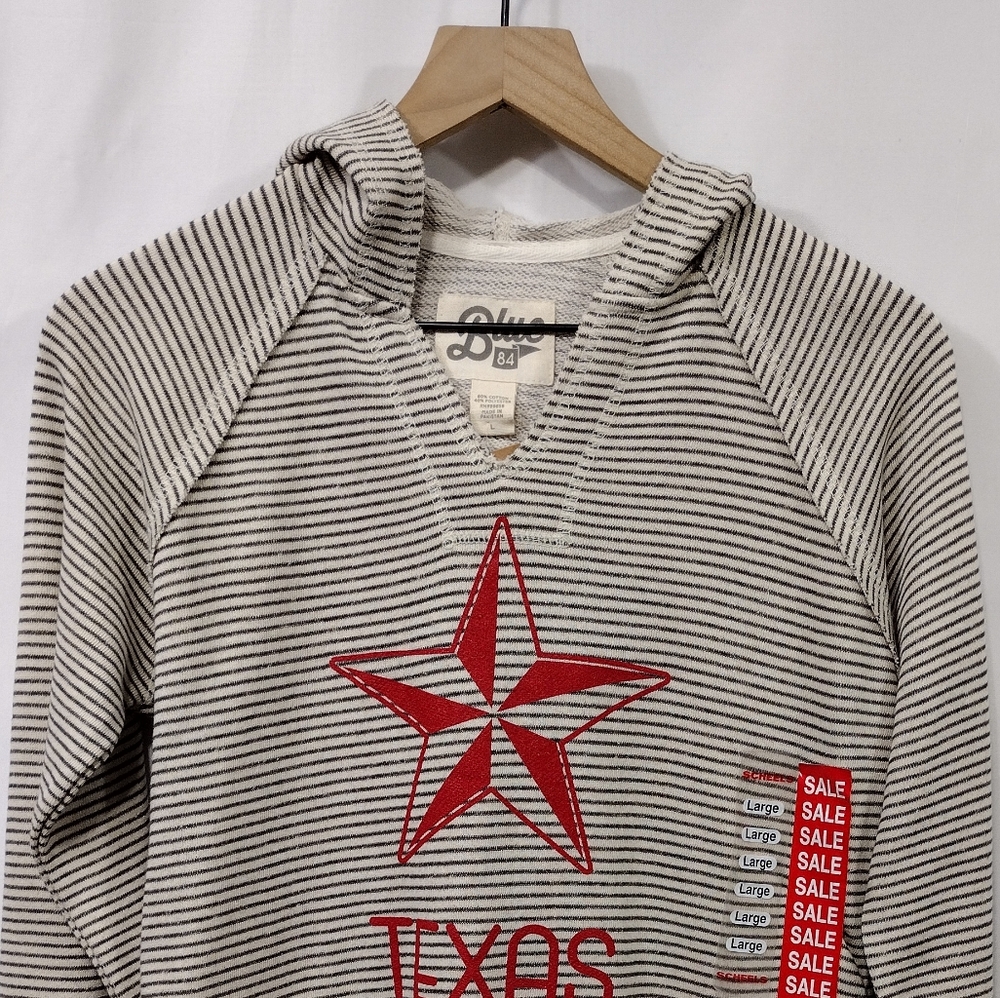 NWT Blue 84 Striped Texas Hoodie Womens L Gray Red Retro Y2K Sporty Outdoor - Picture 2 of 9